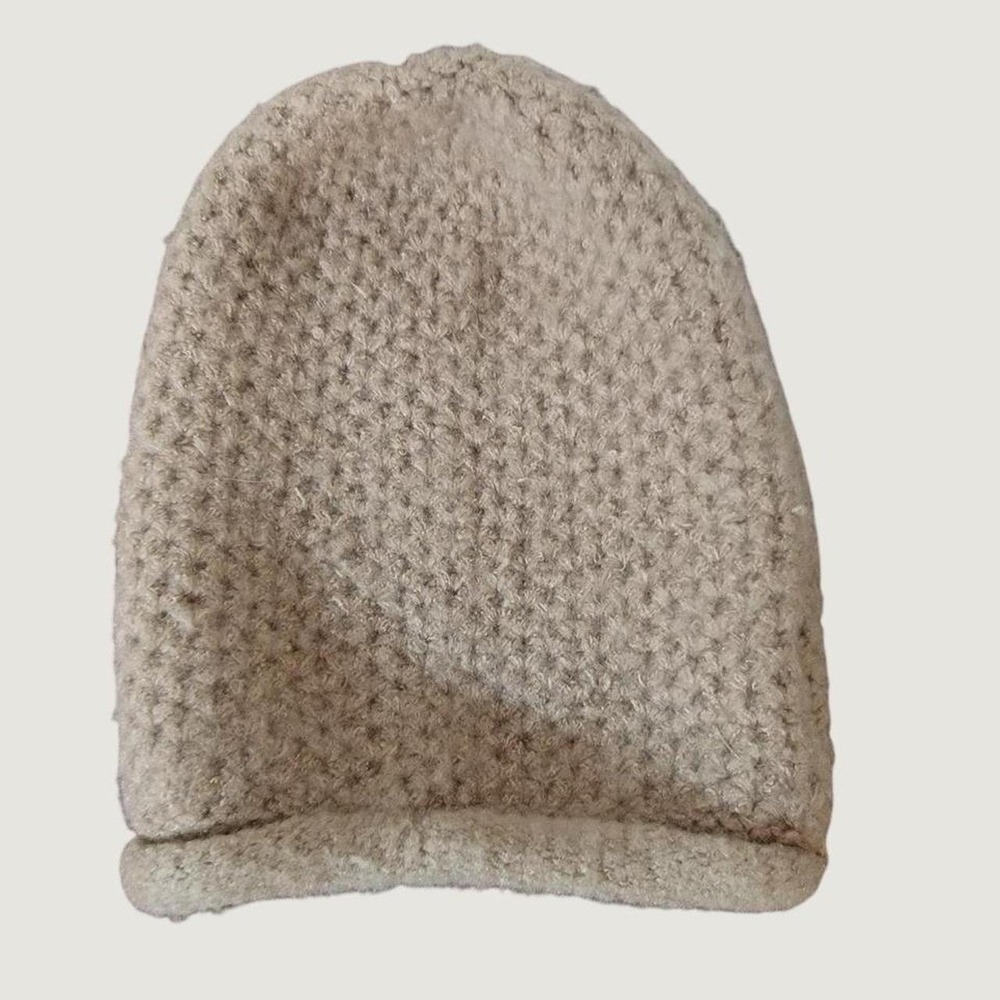 Free People‎ Womens Tan Chunky Knit Beanie Hat Fuzzy Textured Boho Slouchy OS